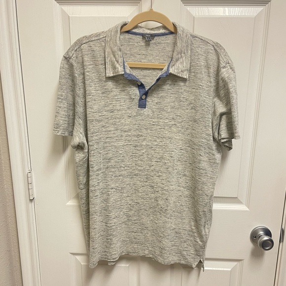 Vince Heathered Grey Linen Polo - Picture 1 of 10